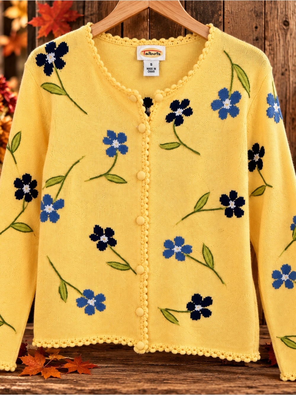 Vintage Talbots Yellow Floral Cardigan 100% Cotton